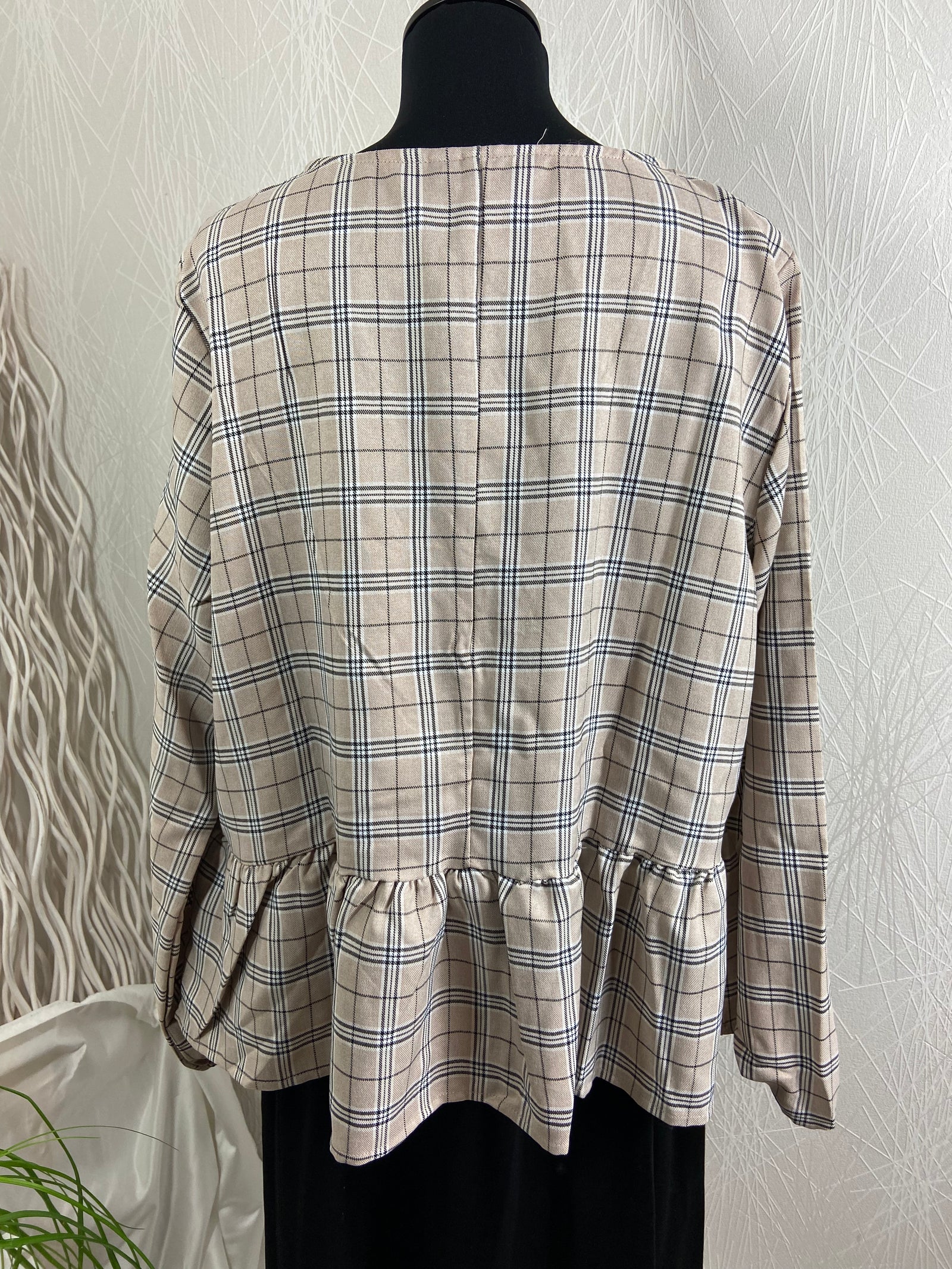 Blouse beige à carreaux manches longues Véro Moda