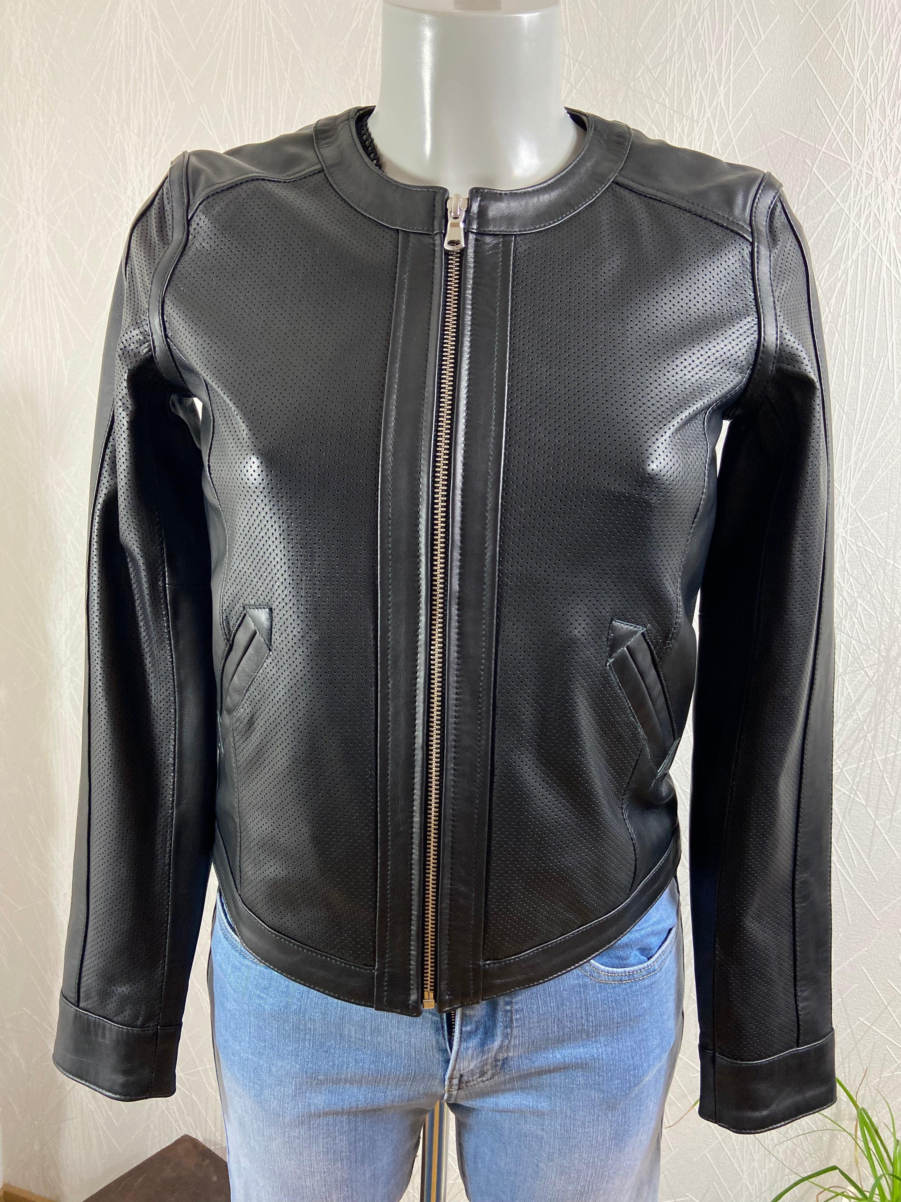 Blouson noir femme en cuir souple Le Comptoir des Quartiers - Offre-Unique