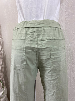 Pantalon vert face avant satinée effet froissé Crème Bohème - Taille Unique