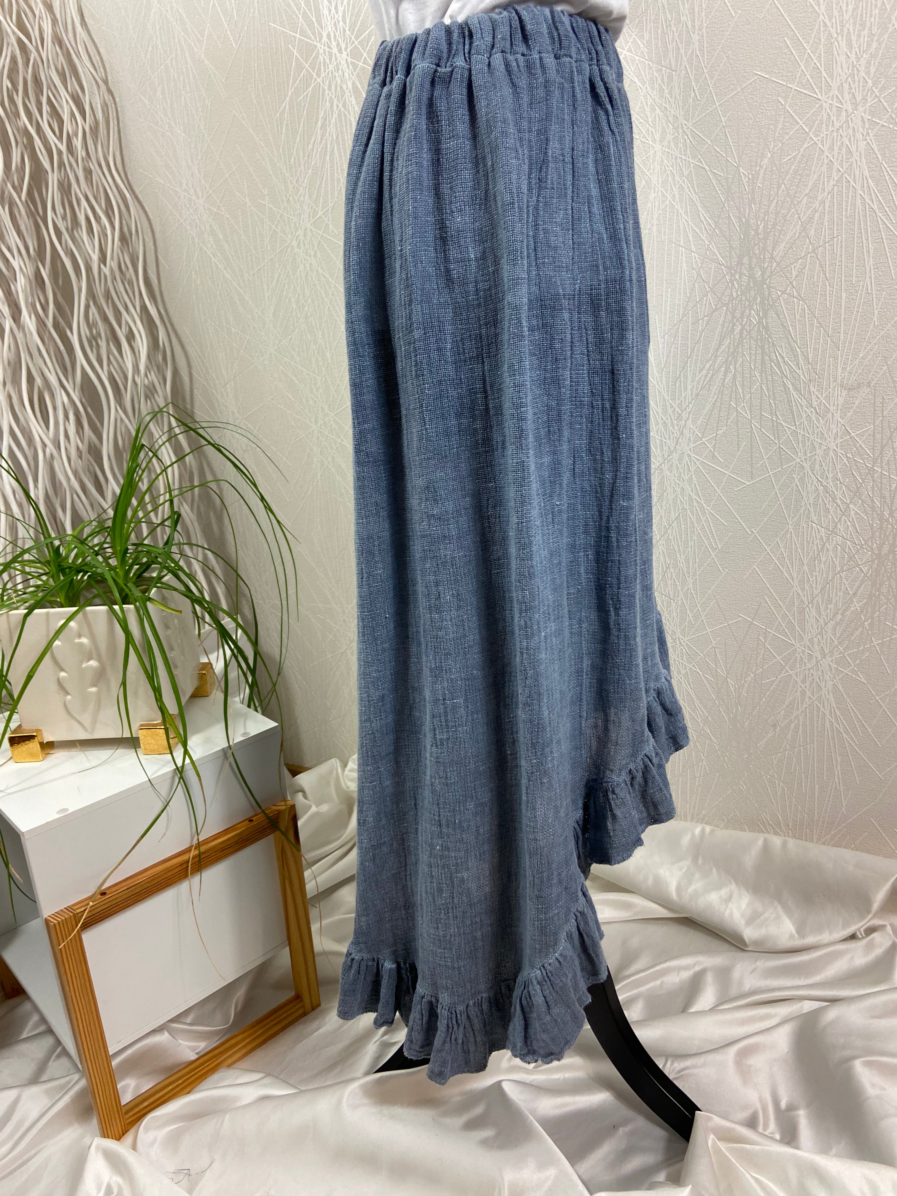 Jupe longue asymétrique bleu - Taille Unique - Offre-Unique