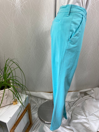 Pantalon coton coupe droite bleu turquoise Ananke