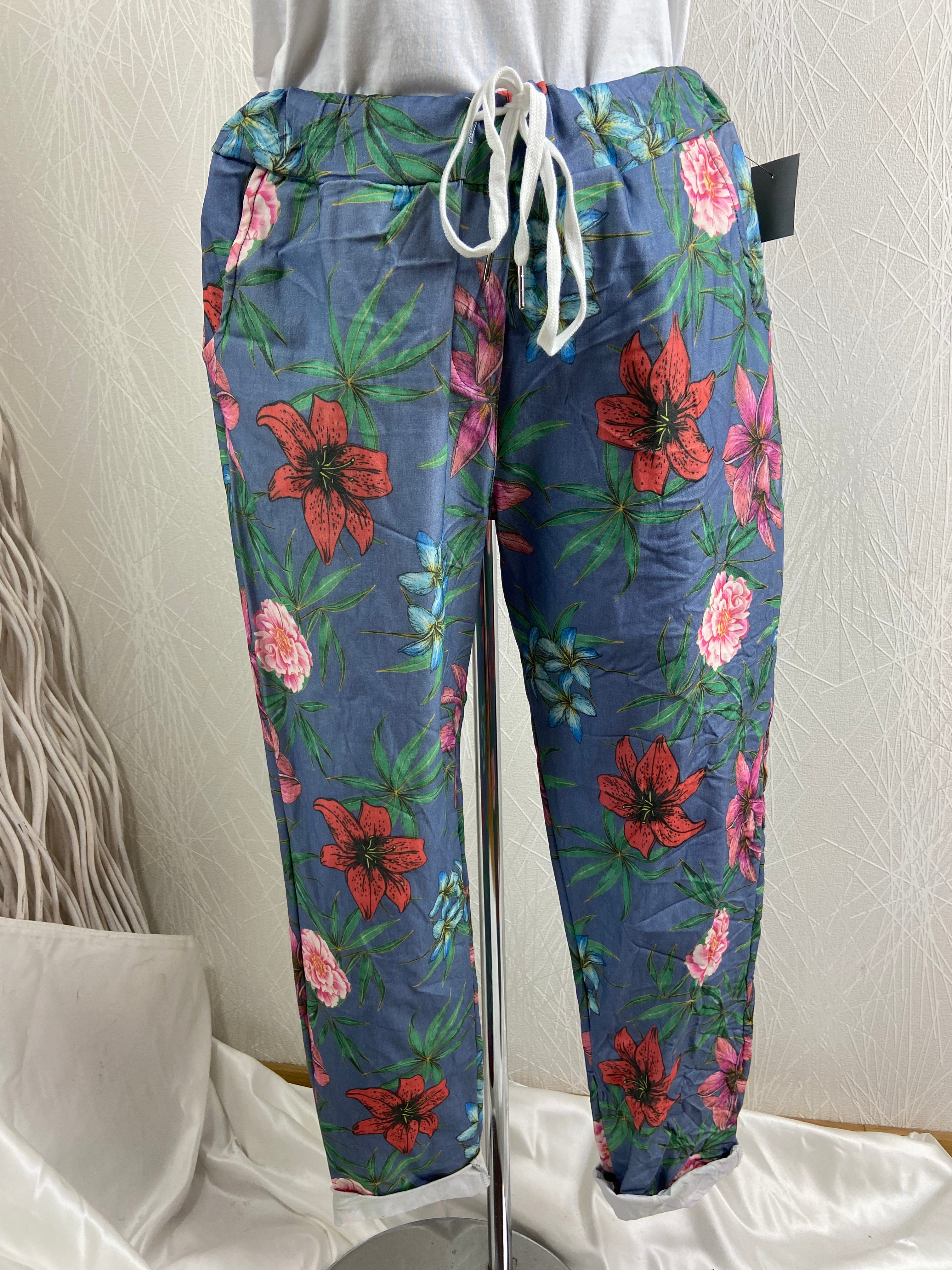 Pantalon fleuri taille élastique de la marque Made In Italy - Offre-Unique