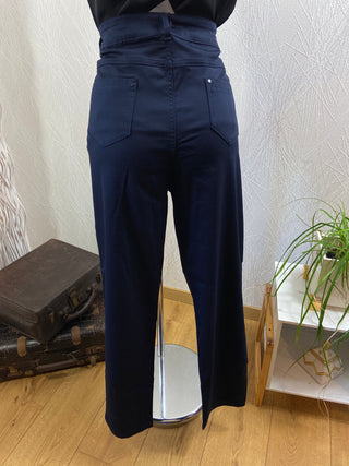 Pantalon en toile stretch taille haute coupe droite World Fashion