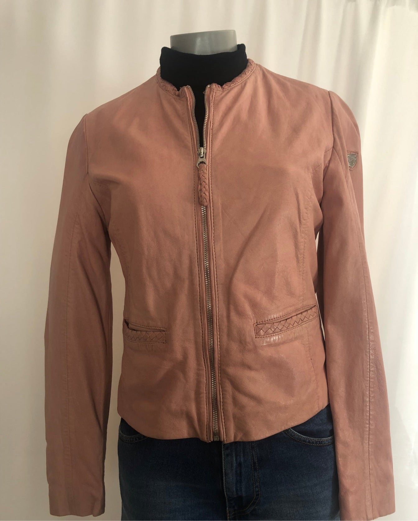 Veste rose en cuir coupe slim ajustée entièrement doublée Gispy