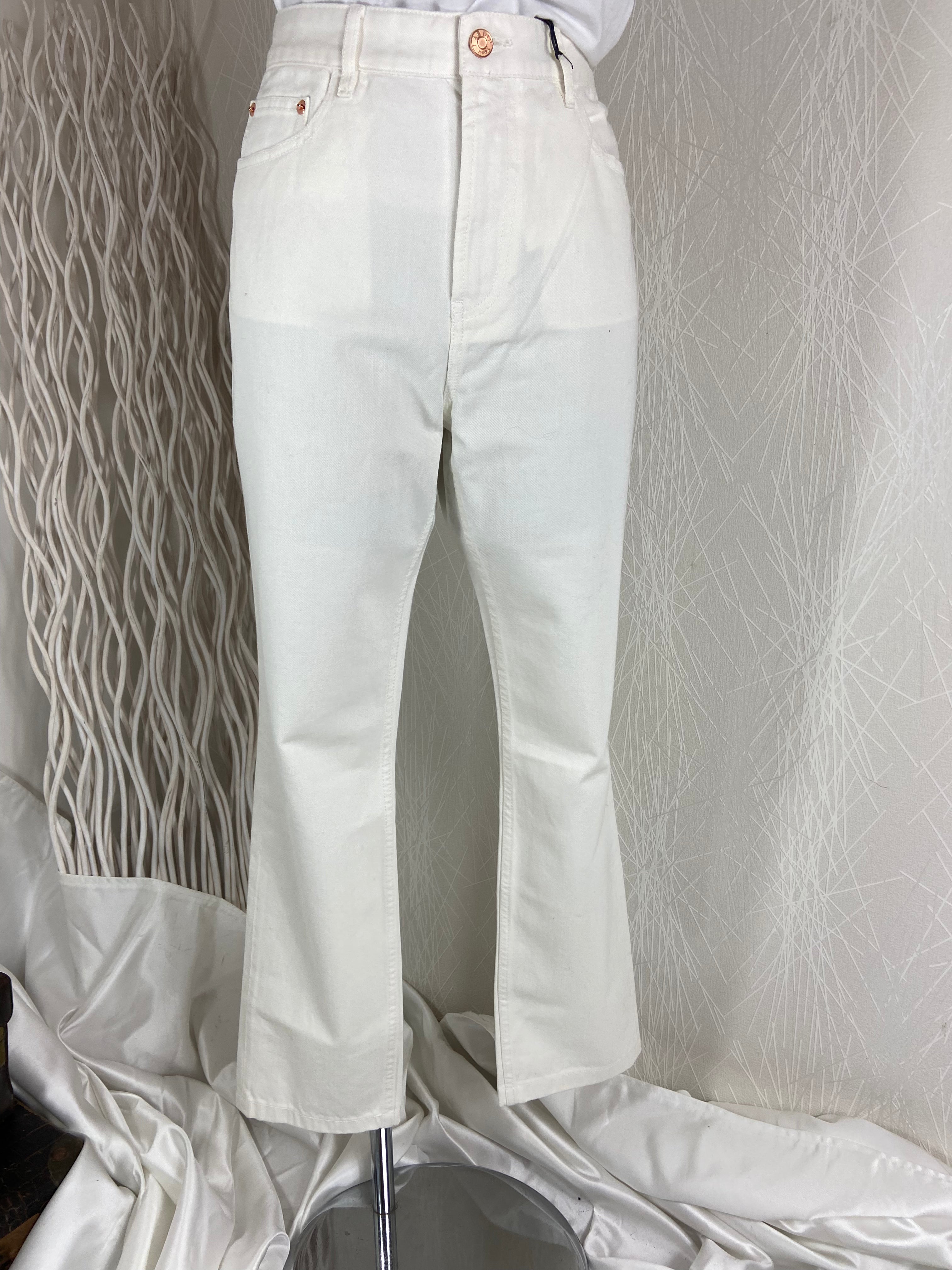 Pantalon coton denim blanc taille haute coupe droite modèle Jonas Argile Lab Dip