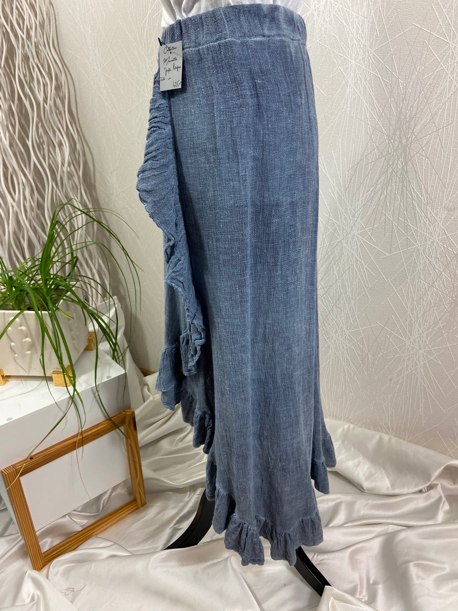 Jupe longue asymétrique bleu - Taille Unique - Offre-Unique