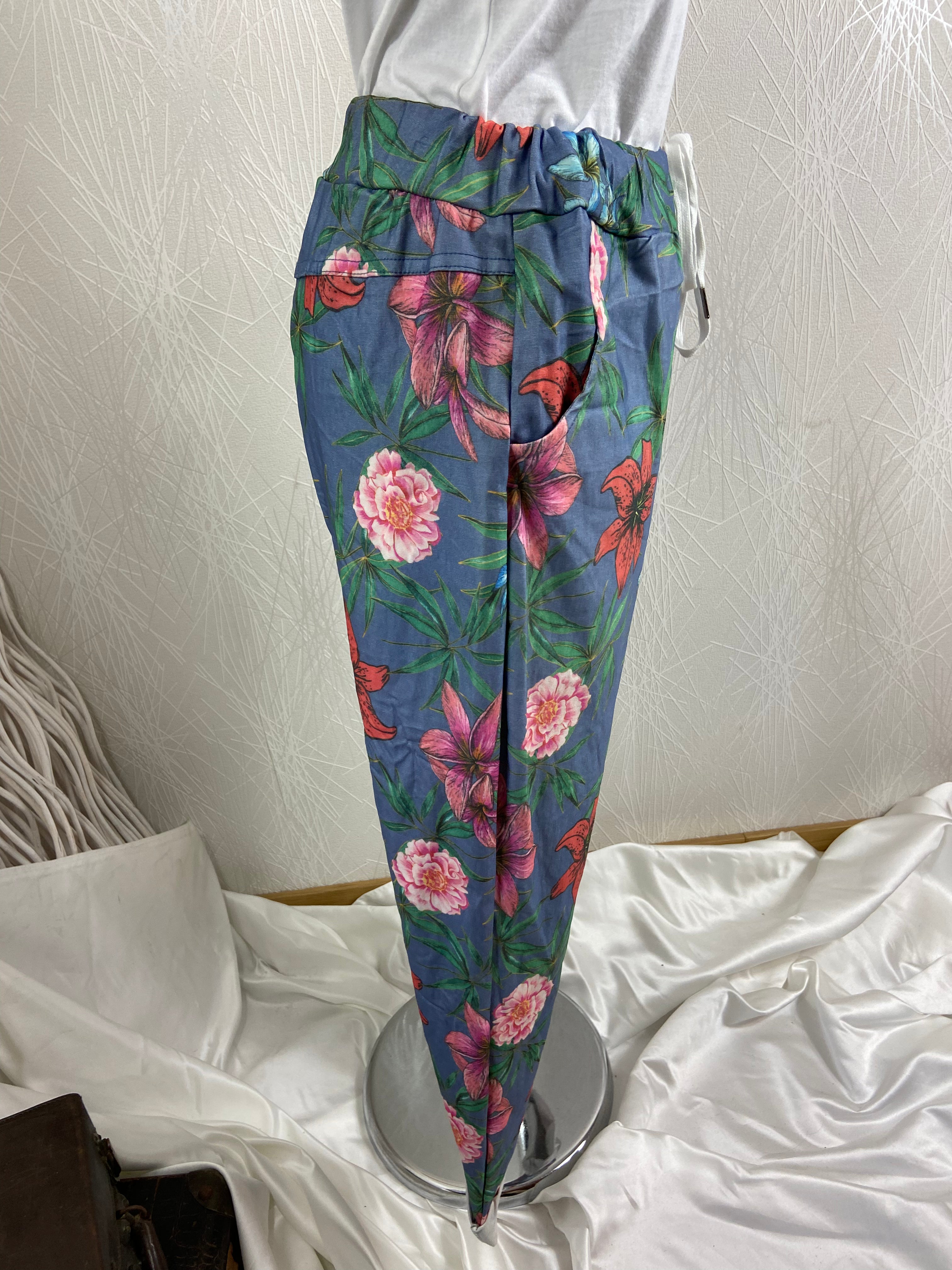 Pantalon fleuri taille élastique de la marque Made In Italy - Offre-Unique