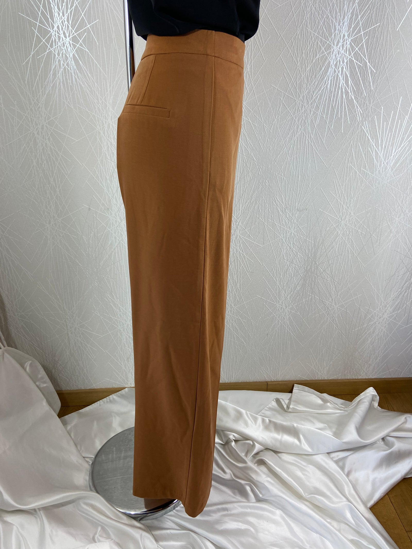 Pantalon large brun caramel fermeture latérale Y Coo