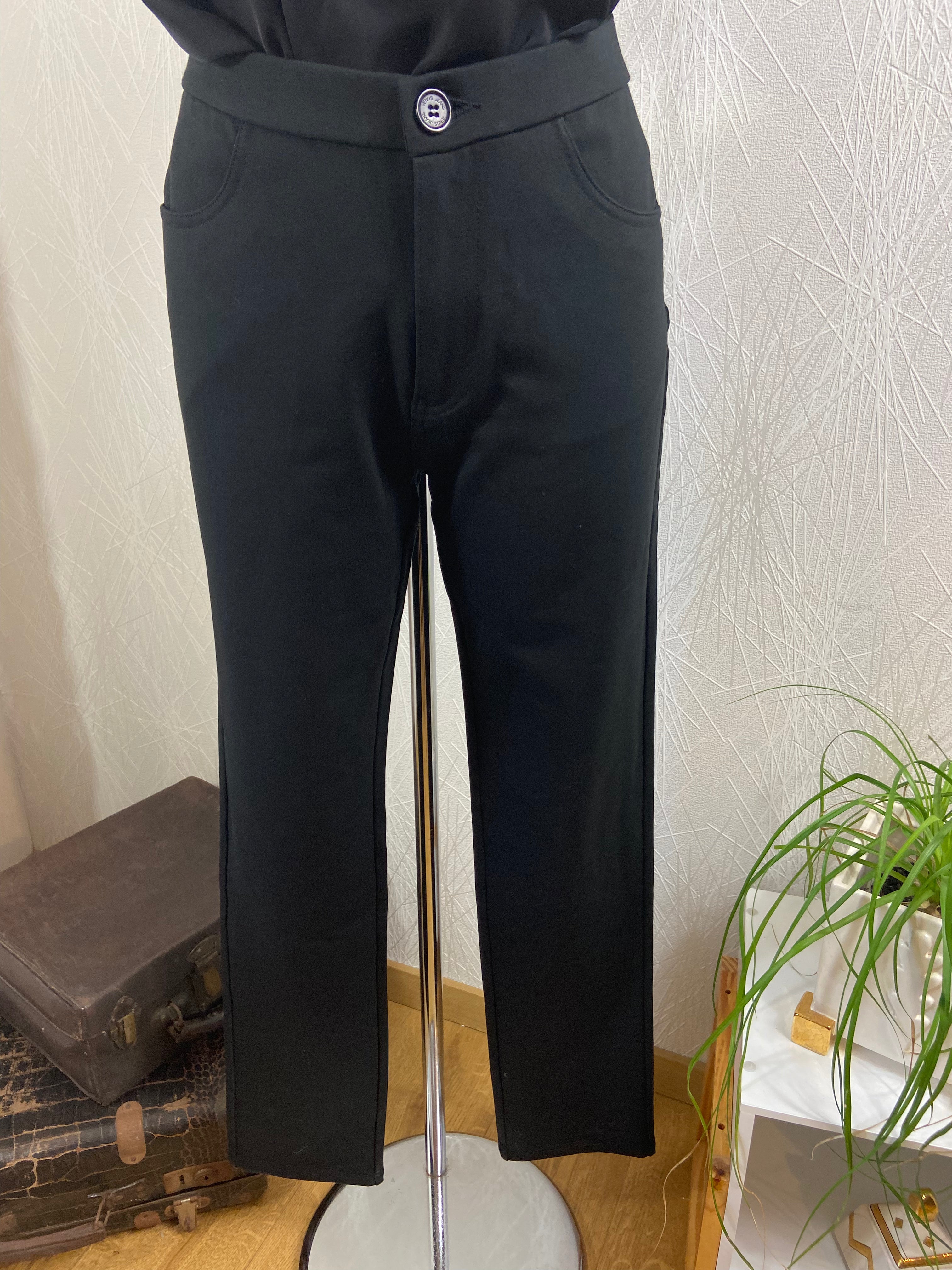 Pantalon noir stretch confortable coupe droite taille haute Venus - Offre-Unique