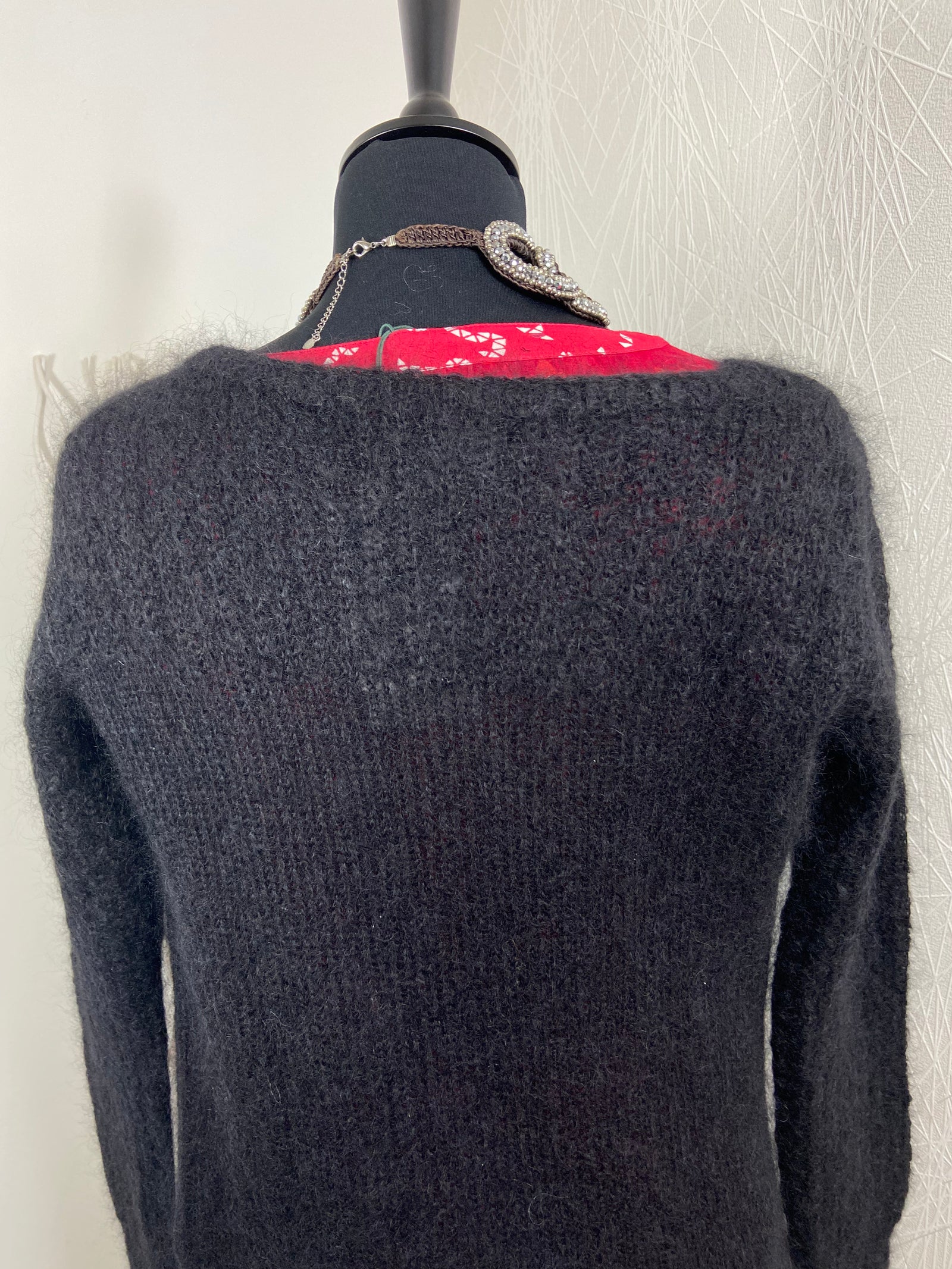 Gilet court noir manches longues laine mohair et soie Substance Biarritz