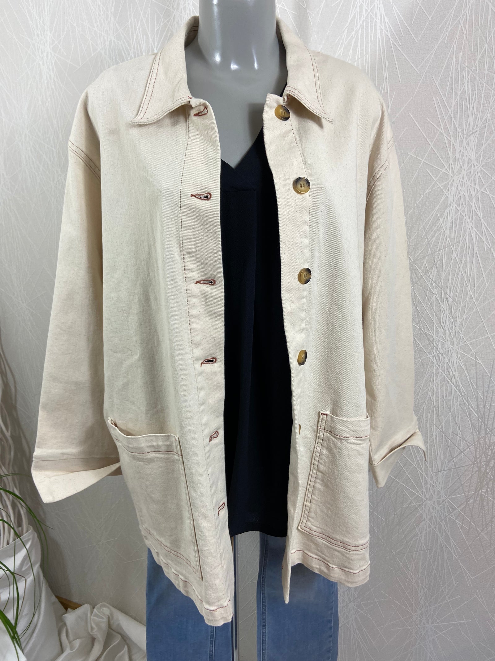 Veste boutonnée coupe droite coton beige Vero Moda - Offre-Unique