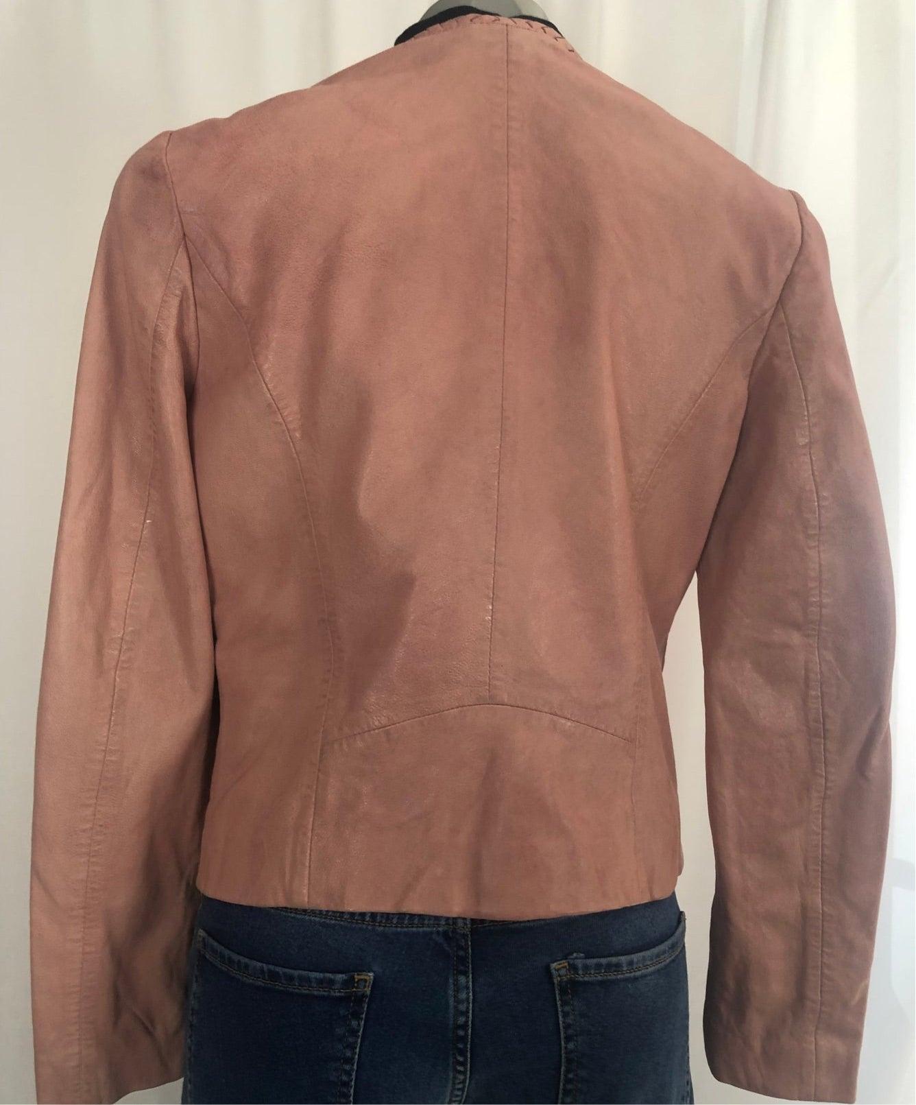 Veste rose en cuir coupe slim ajustée entièrement doublée Gispy - Offre-Unique