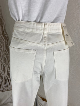 Pantalon coton denim blanc taille haute coupe droite modèle Jonas Argile Lab Dip