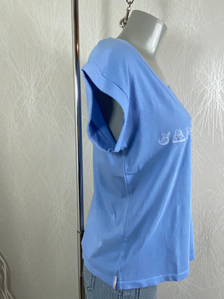 T-shirt Jane et Serge coton bleu sans manches col V Jane Blue