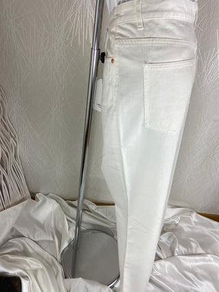 Pantalon coton denim blanc taille haute coupe droite modèle Jonas Argile Lab Dip