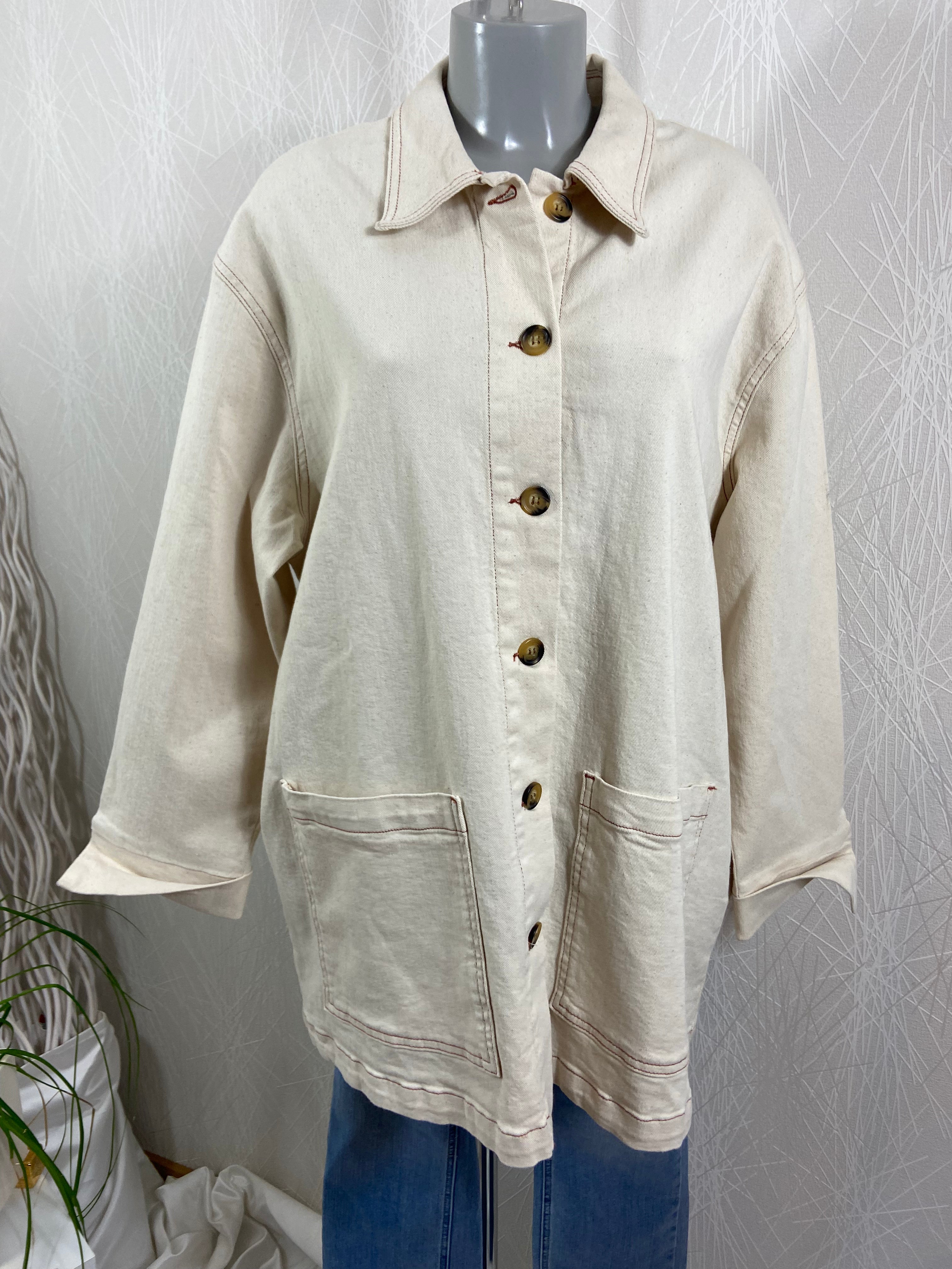 Veste boutonnée coupe droite coton beige Vero Moda - Offre-Unique