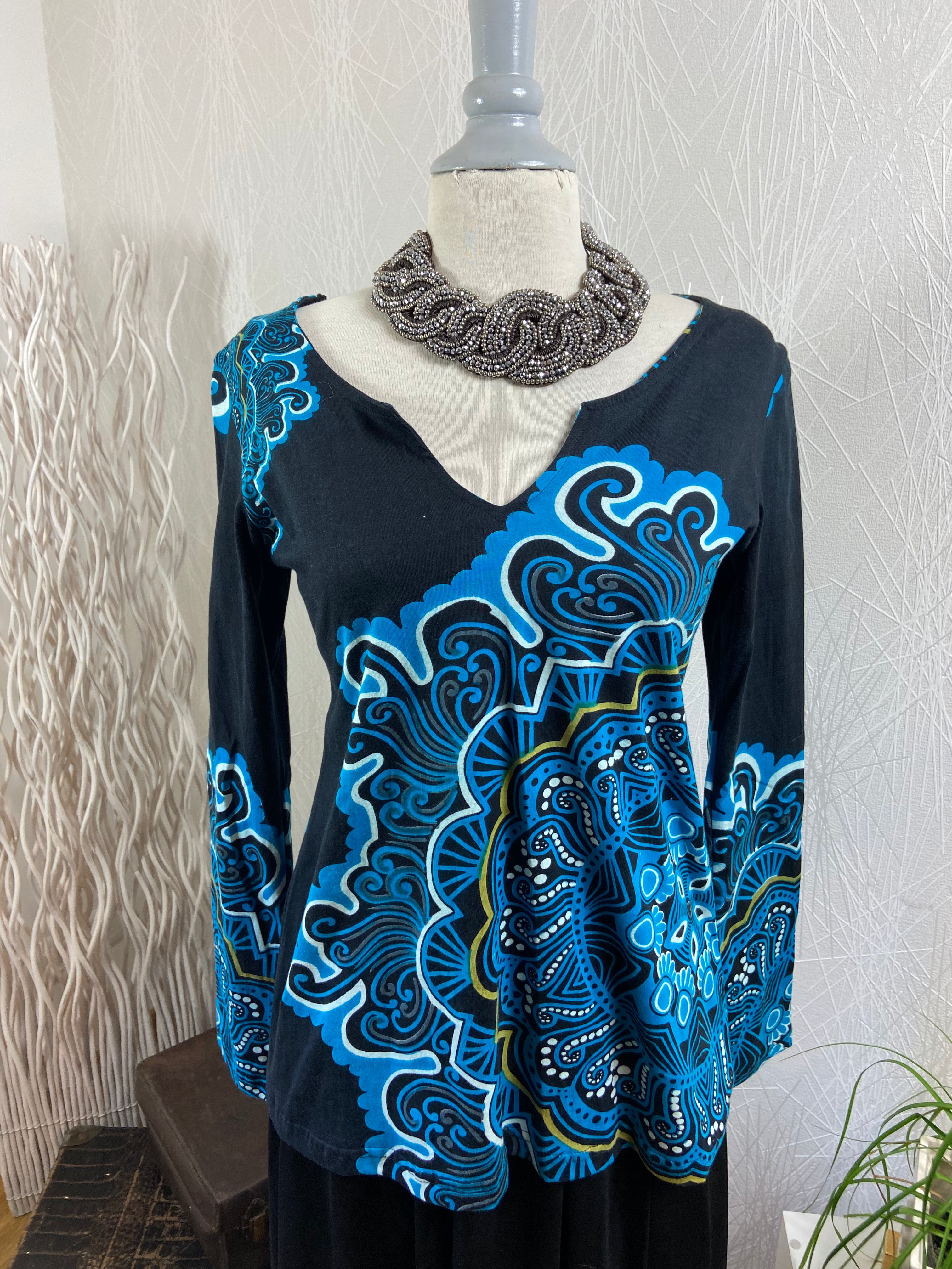 Pull noir et bleu manches longues 100 % coton Aller Simplement - Offre-Unique