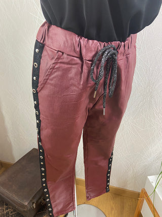 Pantalon simili cuir coupe droite taille haute élastique lacet D-Style