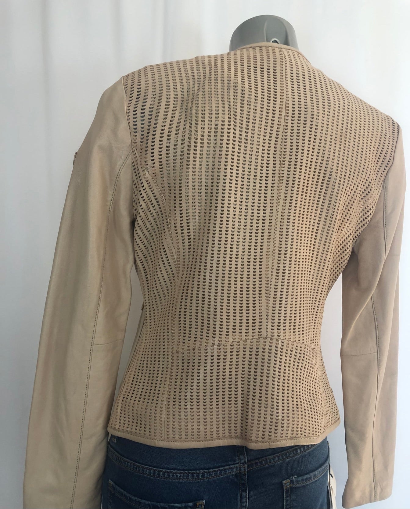 Veste doublée legere cuir souple ajouré beige Gipsy