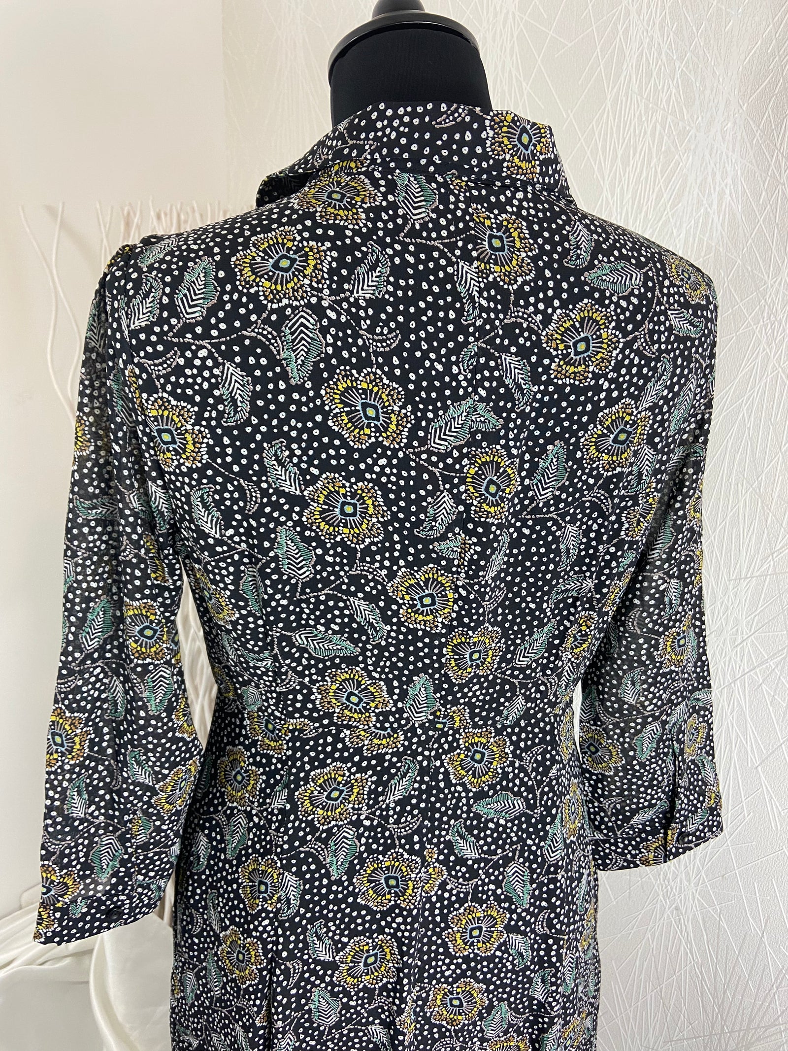 Robe longue doublée boutonnée fleurs manches 3/4 Garance