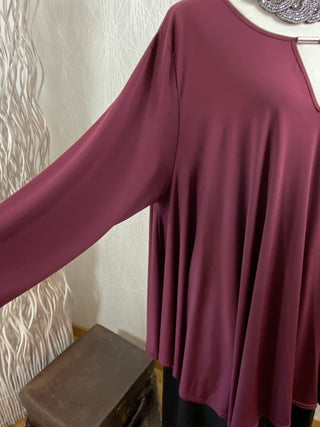 Blouse tunique rouge bordeaux manches longues dentelle Jorge