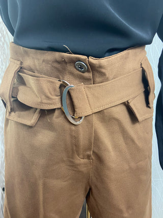 Pantalon brun coupe mom taille haute elastique C'Melodie