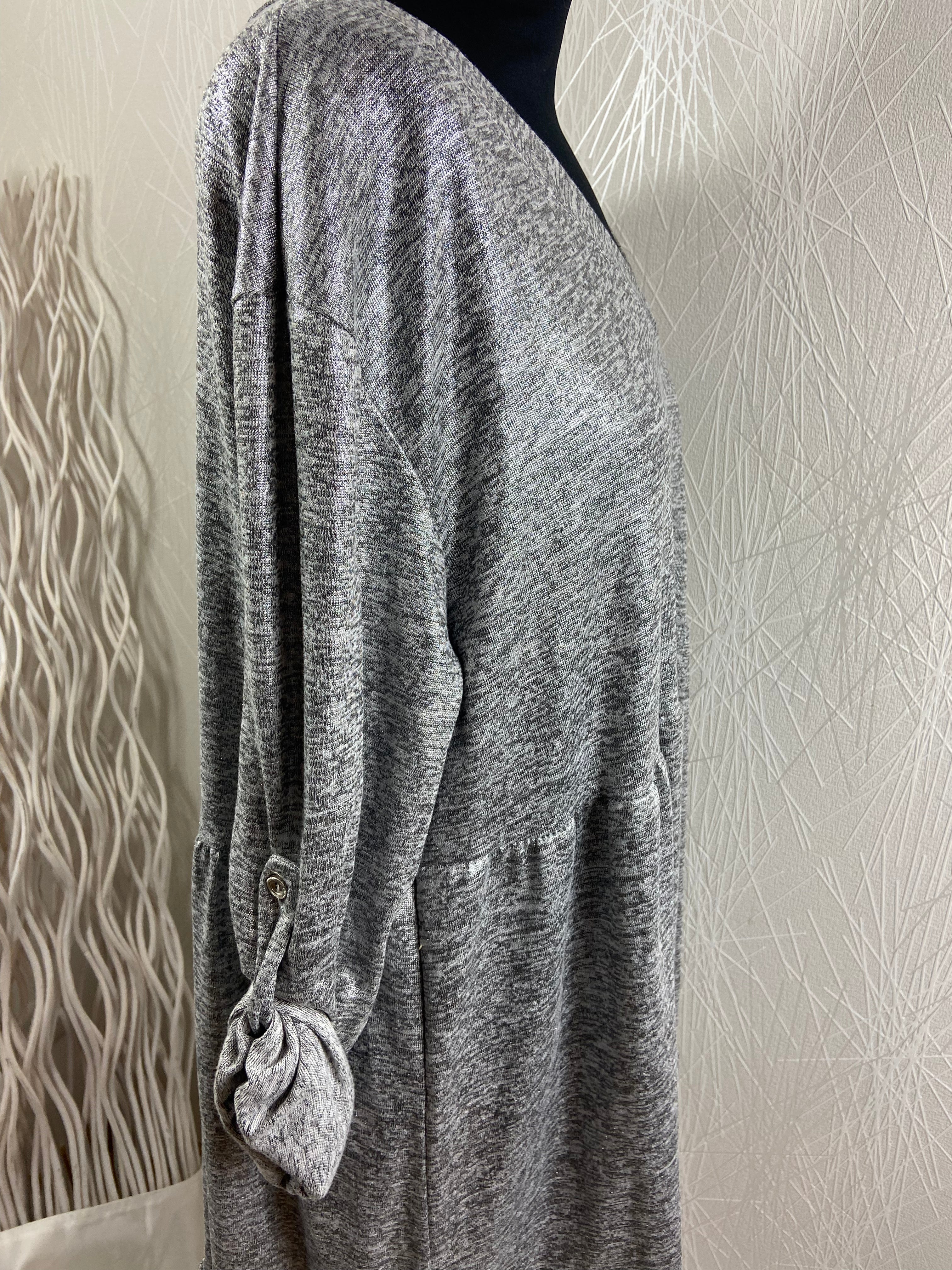 Robe plissée gris argenté manches longues grande taille Made In Italy - Offre-Unique