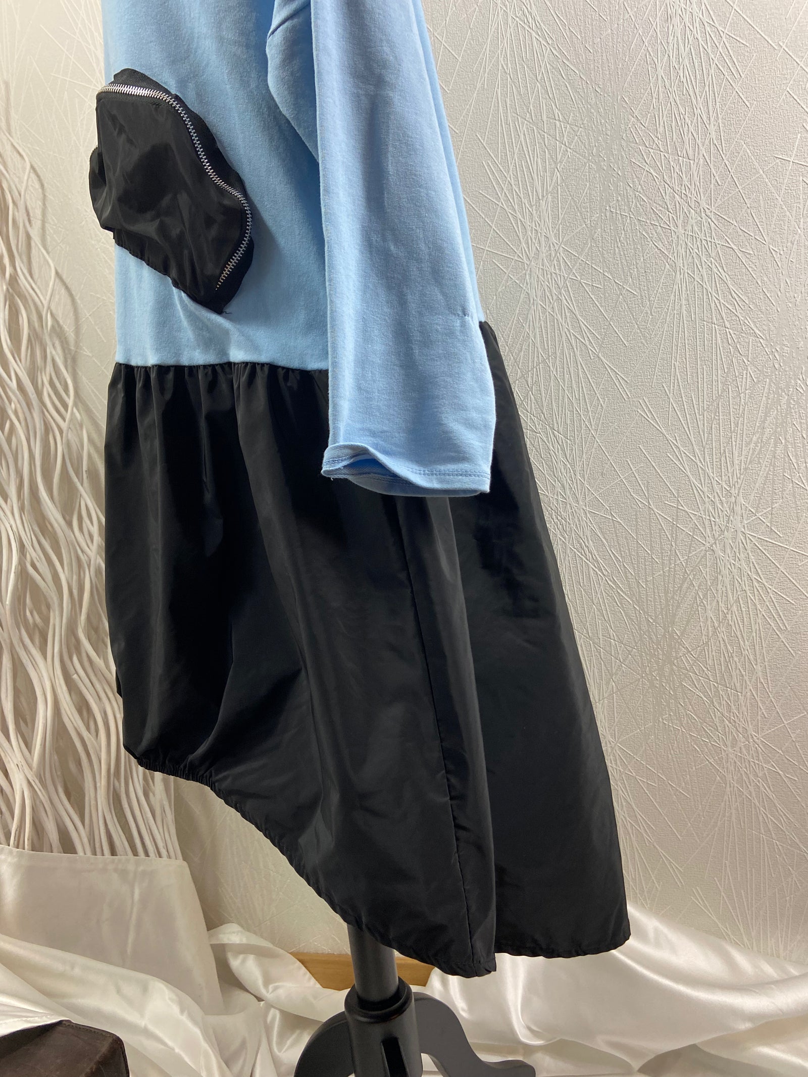 Robe midi coton bleu et noir manches longues grande taille Made In Italy - Offre-Unique