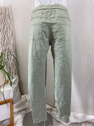 Pantalon vert face avant satinée effet froissé Crème Bohème - Taille Unique