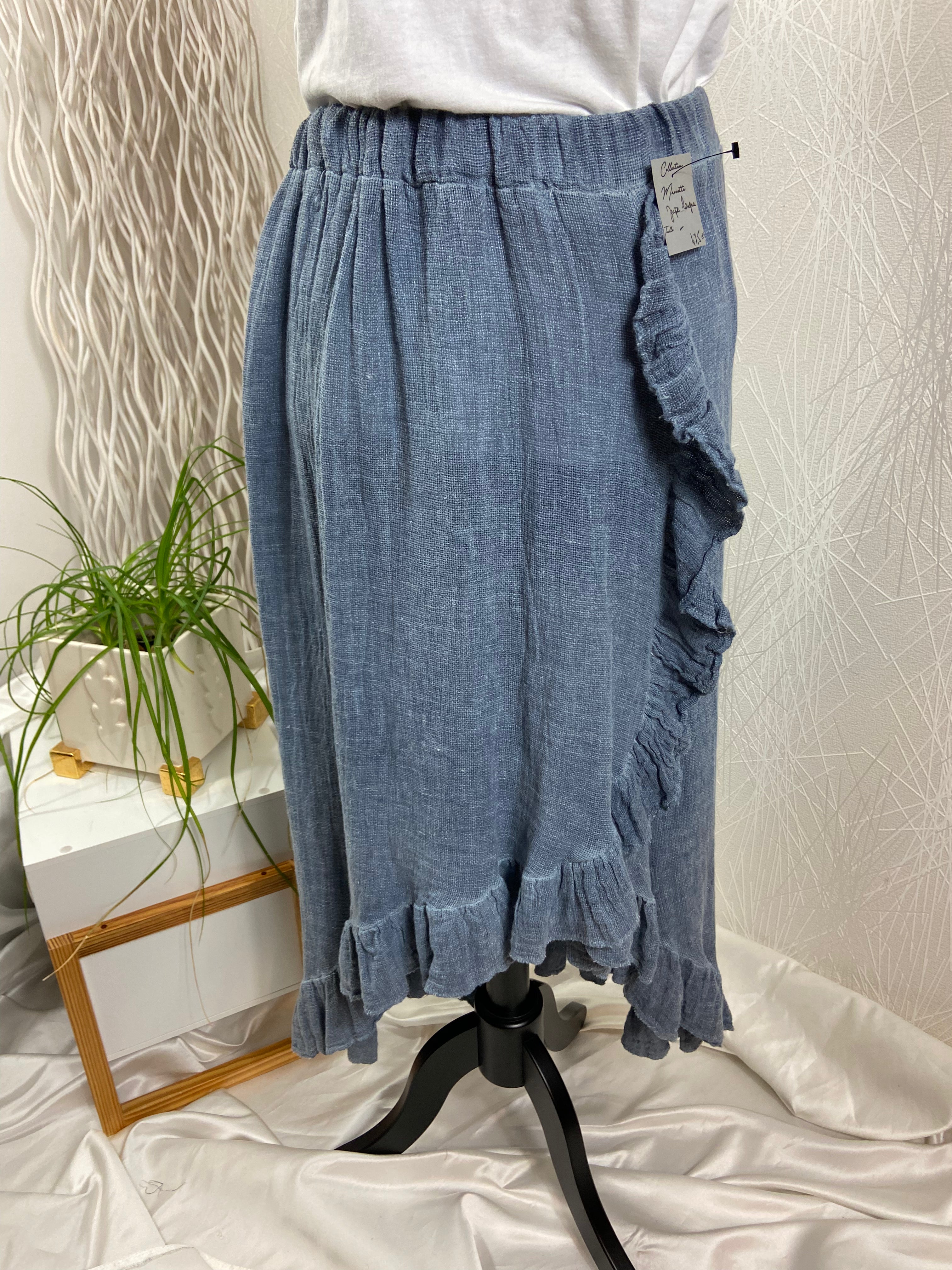 Jupe longue asymétrique bleu - Taille Unique - Offre-Unique