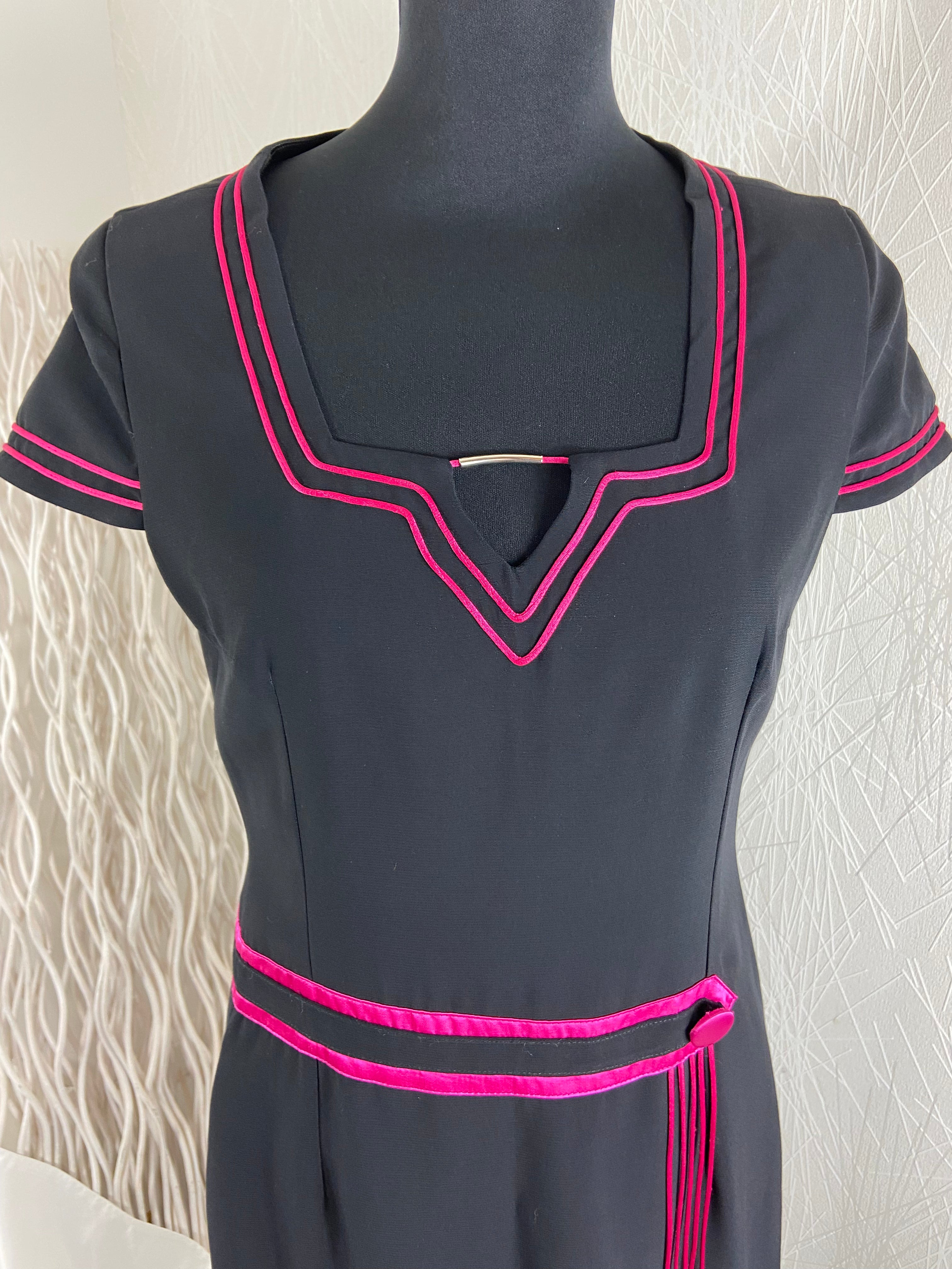 Superbe robe midi de créateur noire et fuchsia Tabala Paris