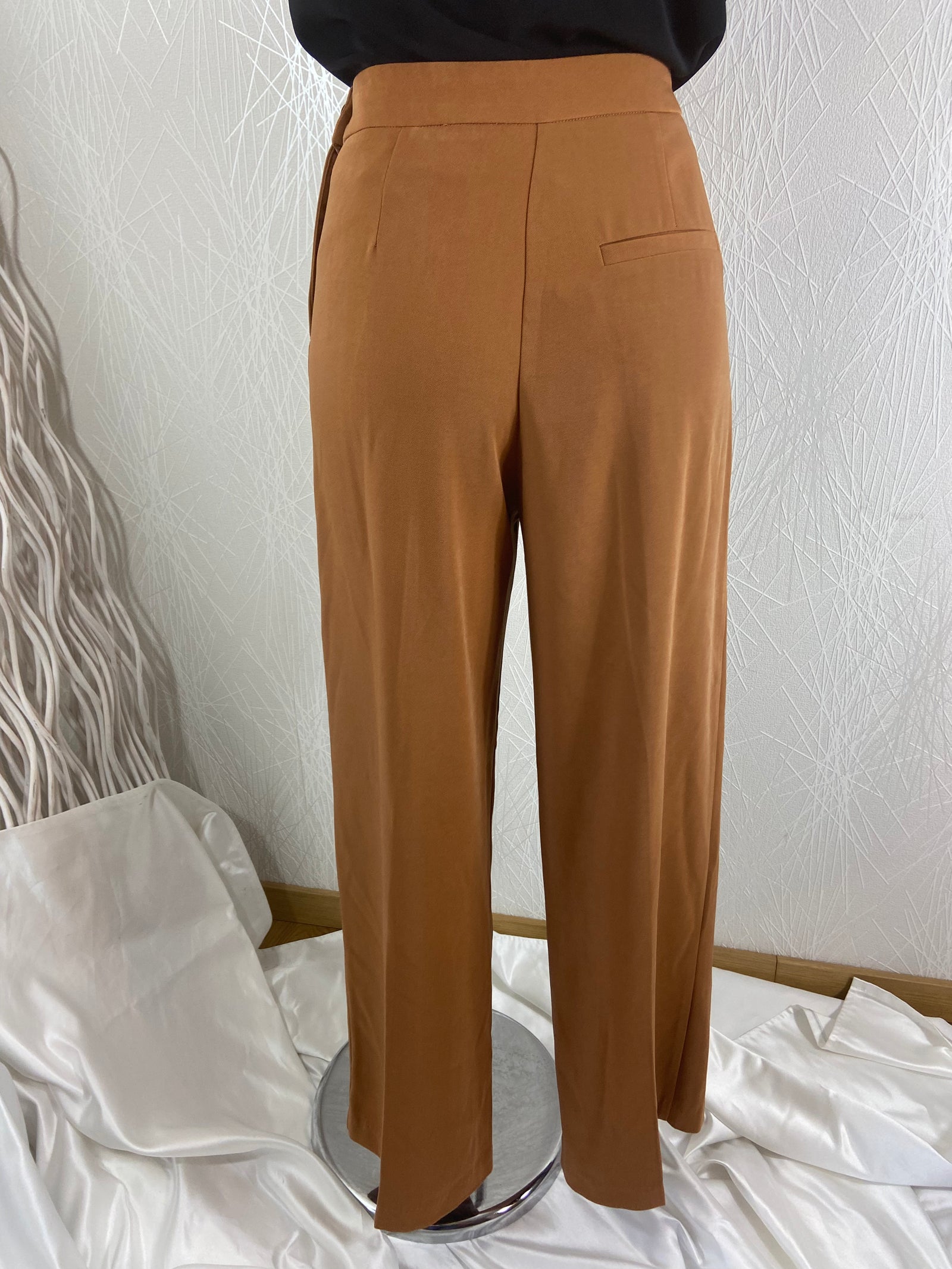 Pantalon large brun caramel fermeture latérale Y Coo