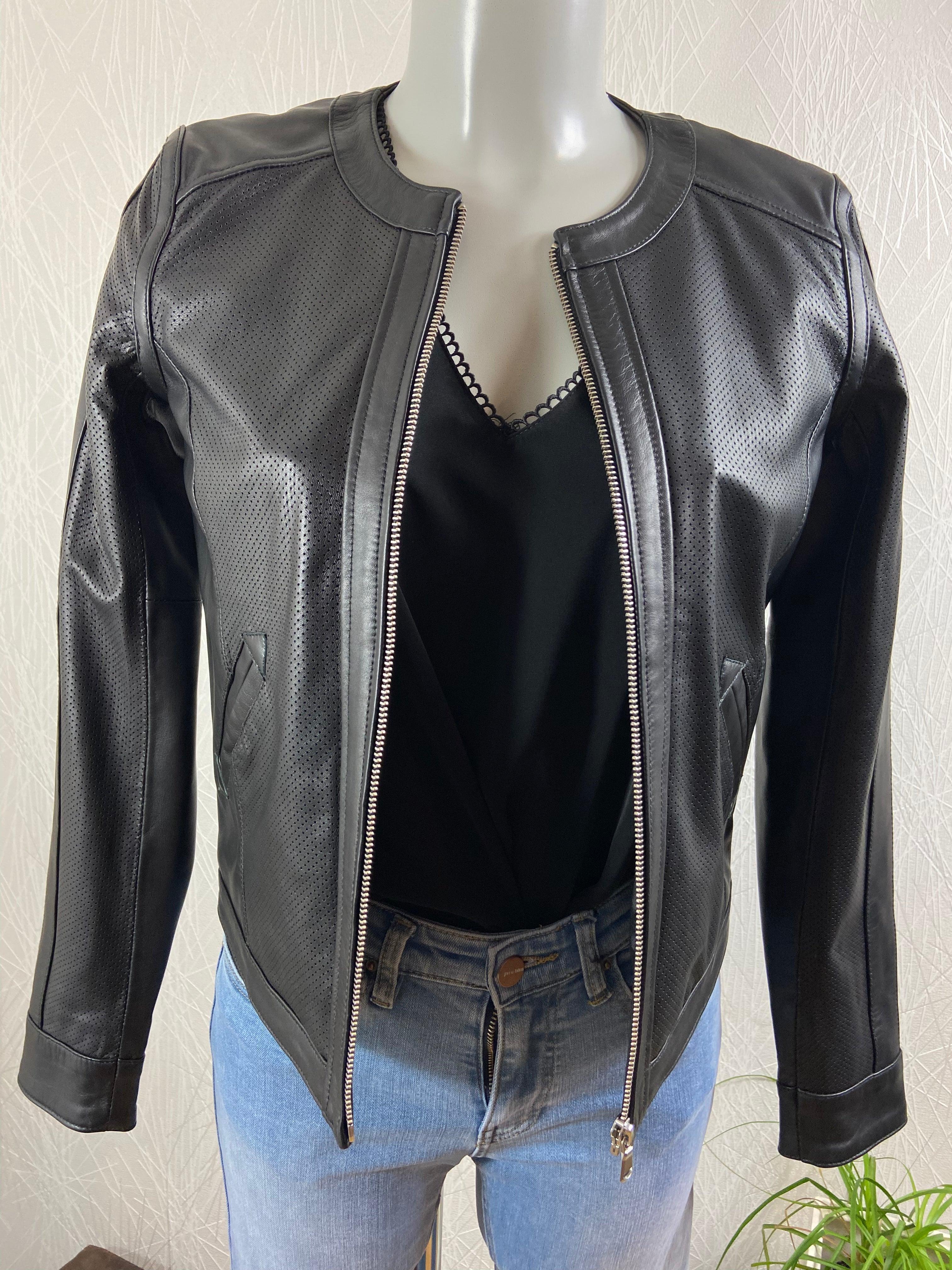 Blouson noir femme en cuir souple Le Comptoir des Quartiers - Offre-Unique