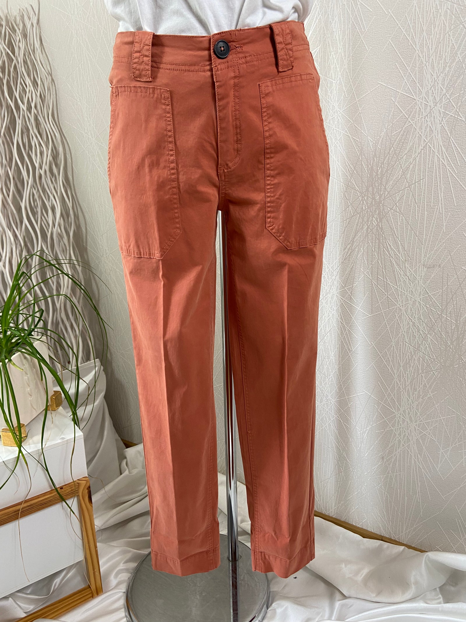 Pantalon brun en toile coupe droite MKT Studio - Offre-Unique