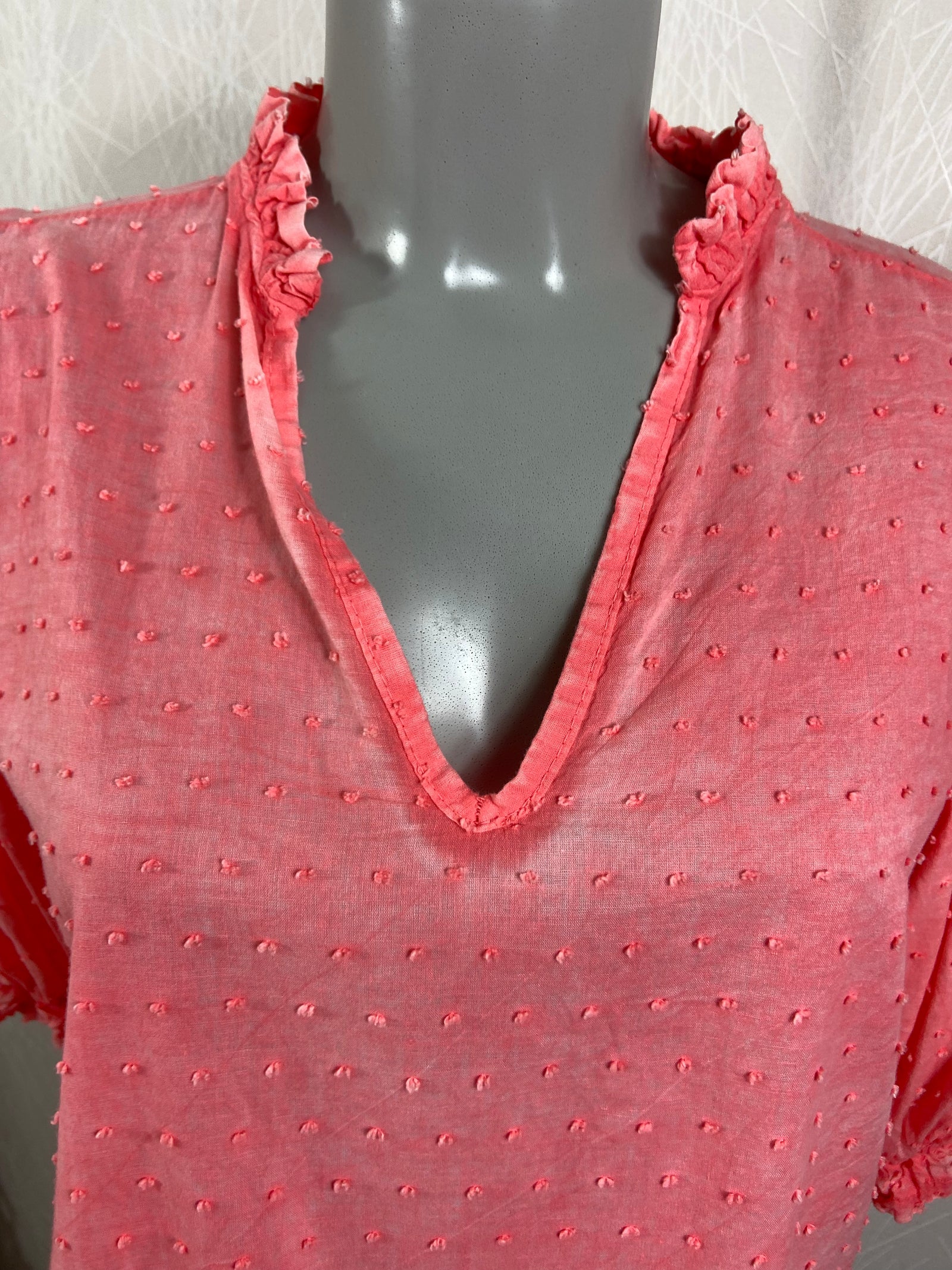 Blouse plumetis manches courtes rose Andromede - Taille Unique