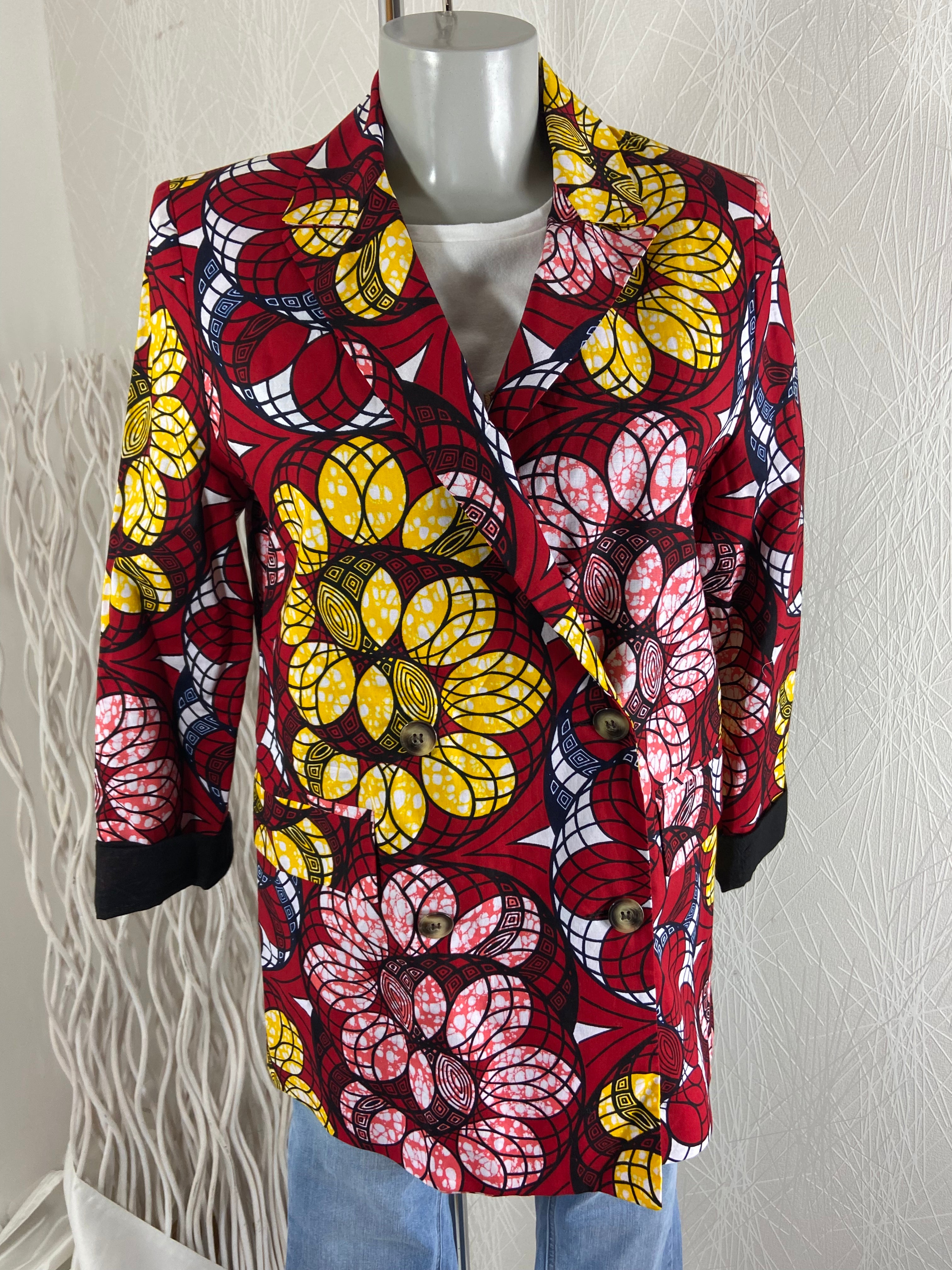 Veste légère coton rouge bordeaux fleurs modèle Diakite Diab’Less - Offre-Unique