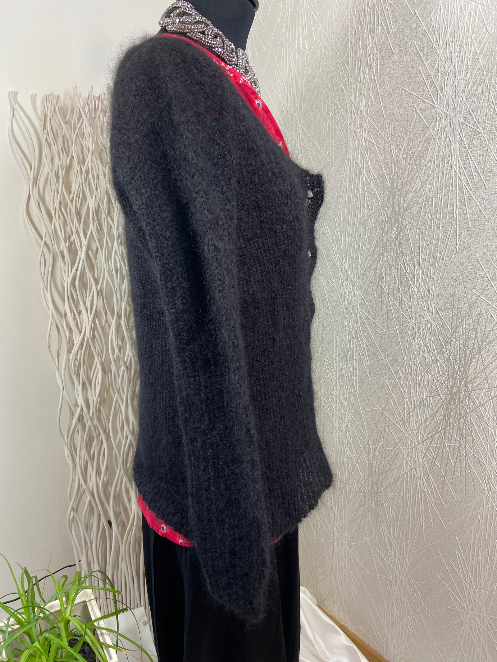 Gilet court noir manches longues laine mohair et soie Substance Biarritz