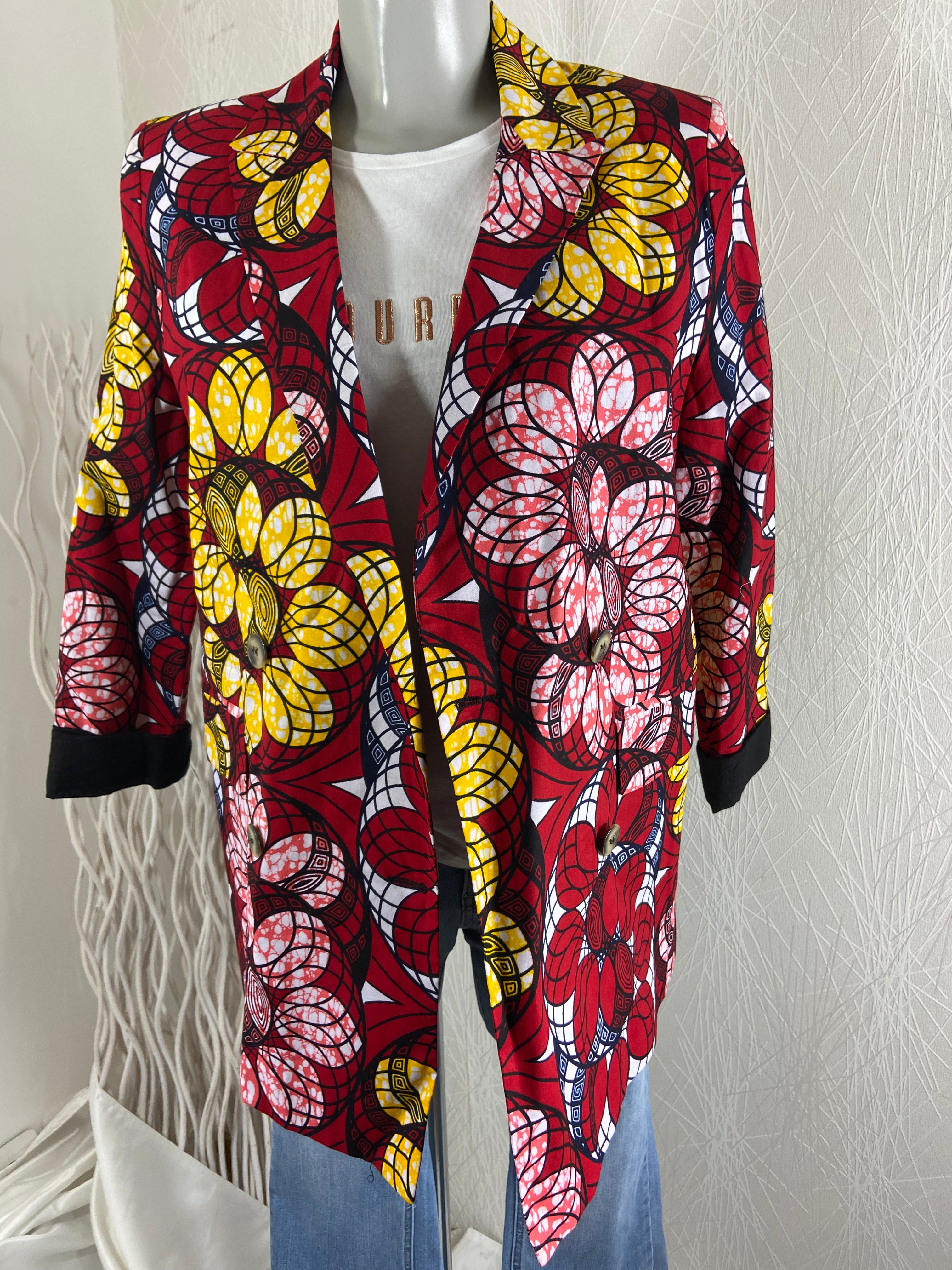 Veste légère coton rouge bordeaux fleurs modèle Diakite Diab’Less - Offre-Unique