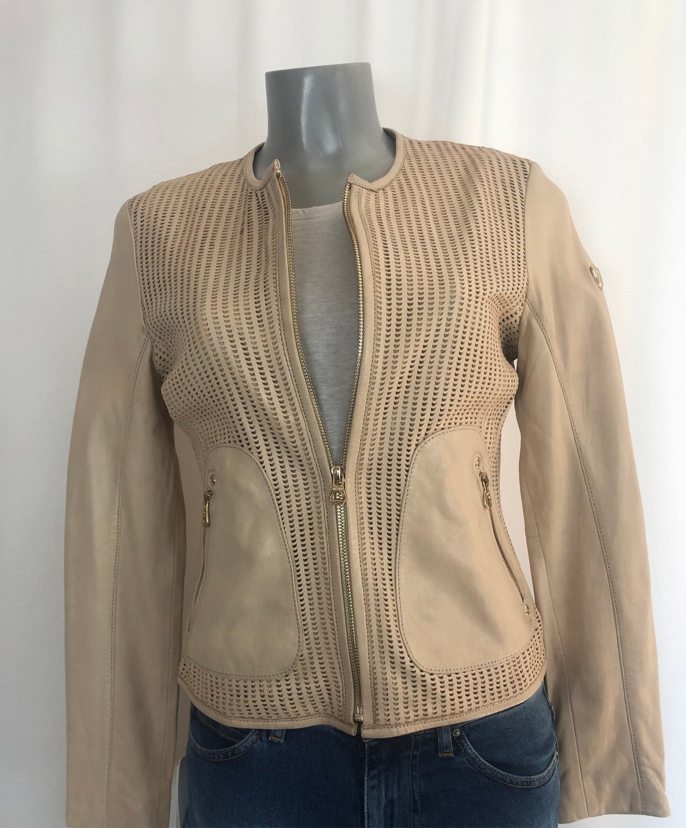 Veste doublée legere cuir souple ajouré beige Gipsy