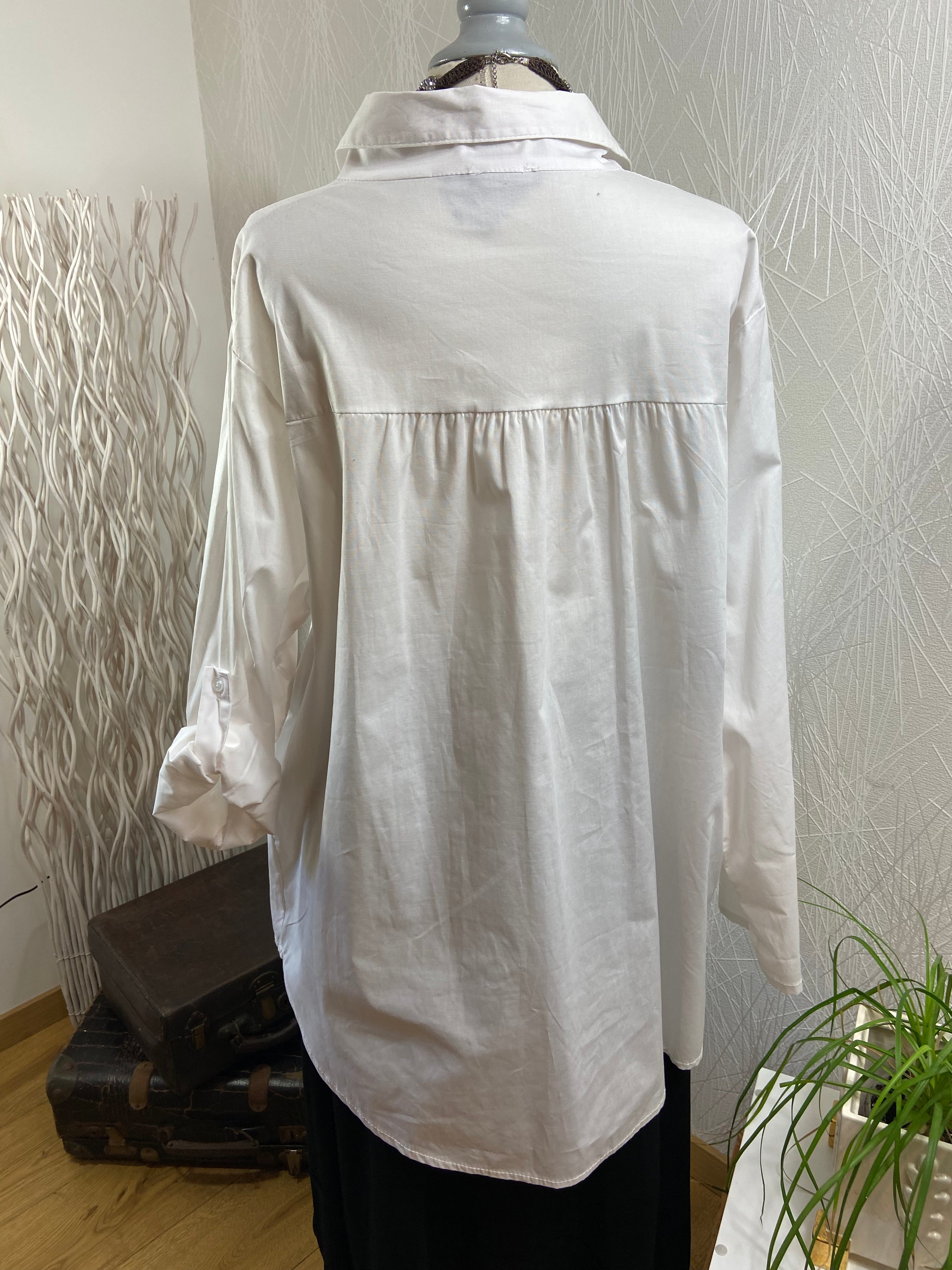 Chemisier blanc manches longues 100 % coton Made In Italy - Offre-Unique