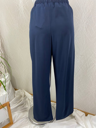 Pantalon bleu marine léger fluide taille haute élastique Kakie