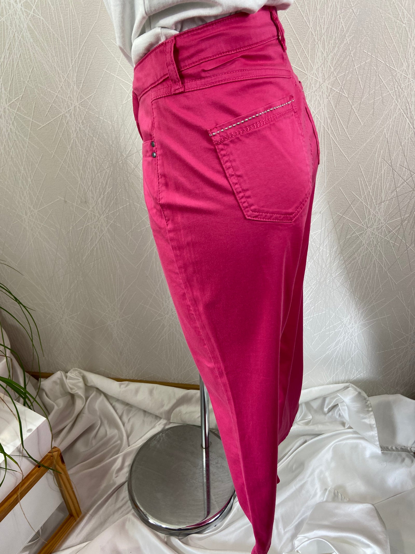 Pantalon coton rose taille haute coupe droite Meri-Esca