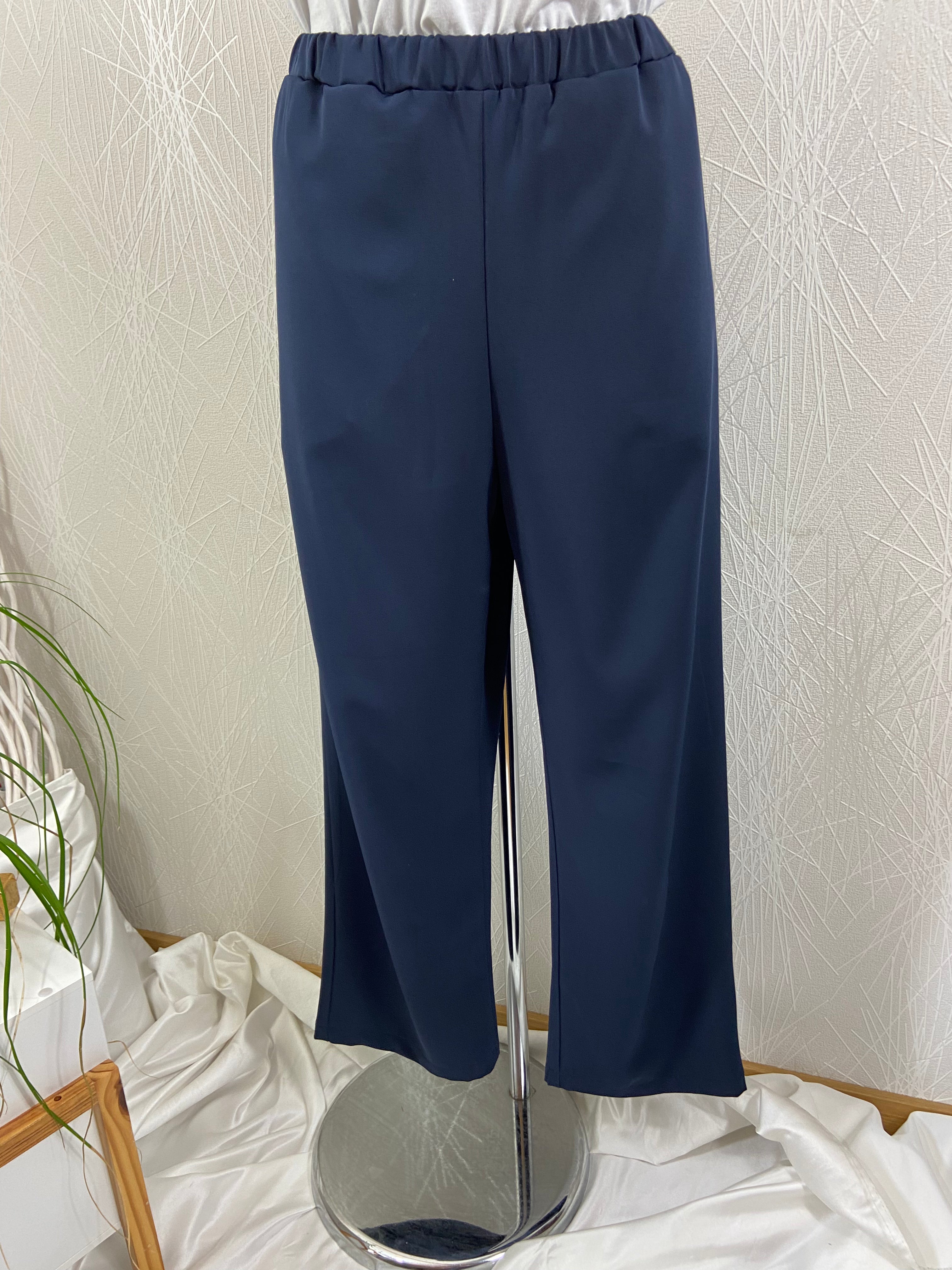 Pantalon bleu marine léger fluide taille haute élastique Kakie