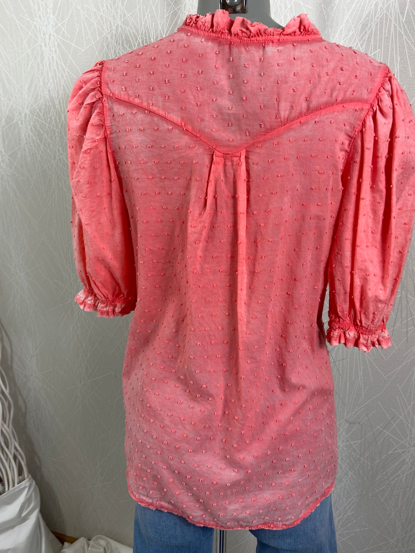 Blouse plumetis manches courtes rose Andromede - Taille Unique