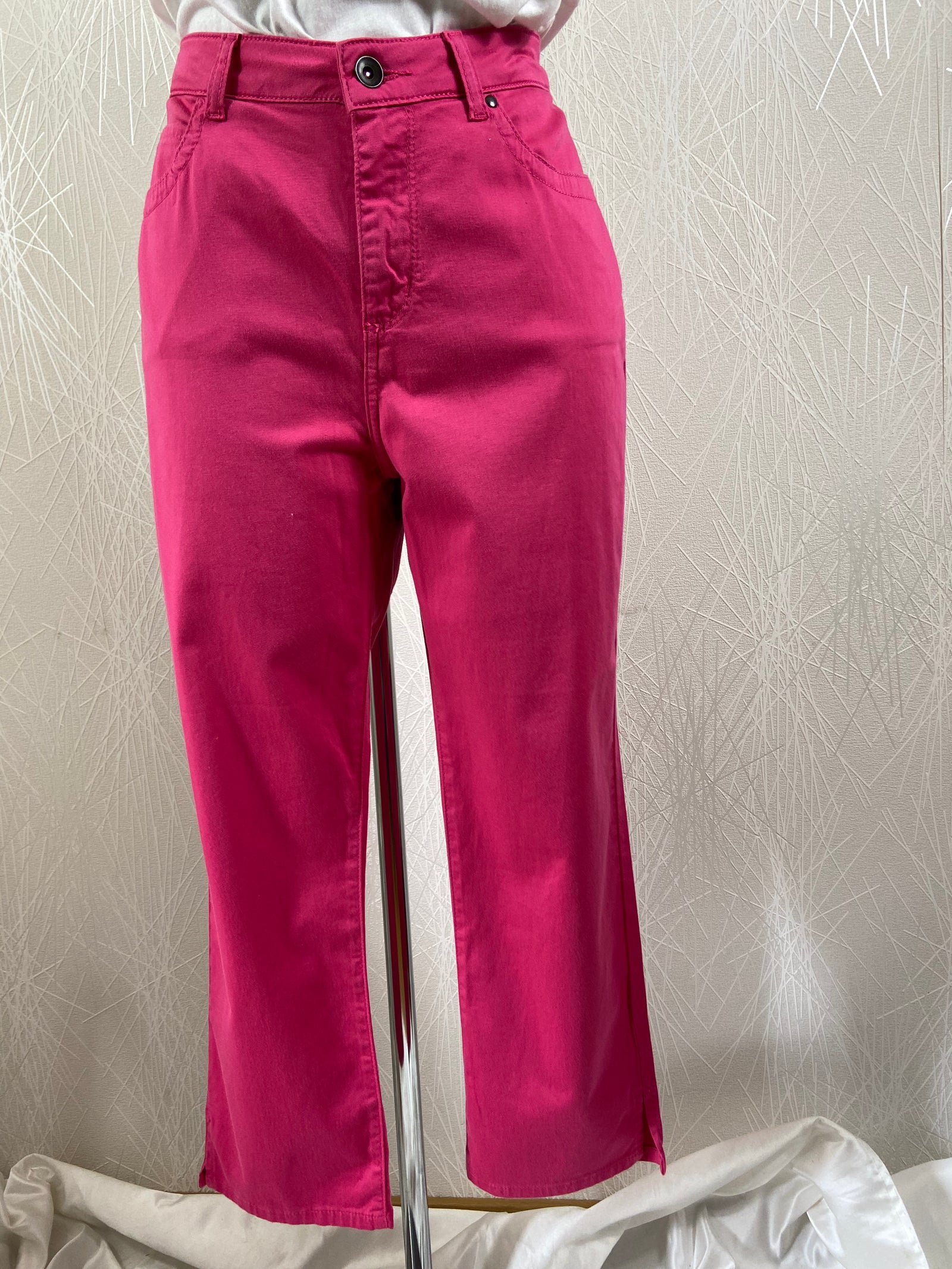 Pantalon coton rose taille haute coupe droite Meri-Esca