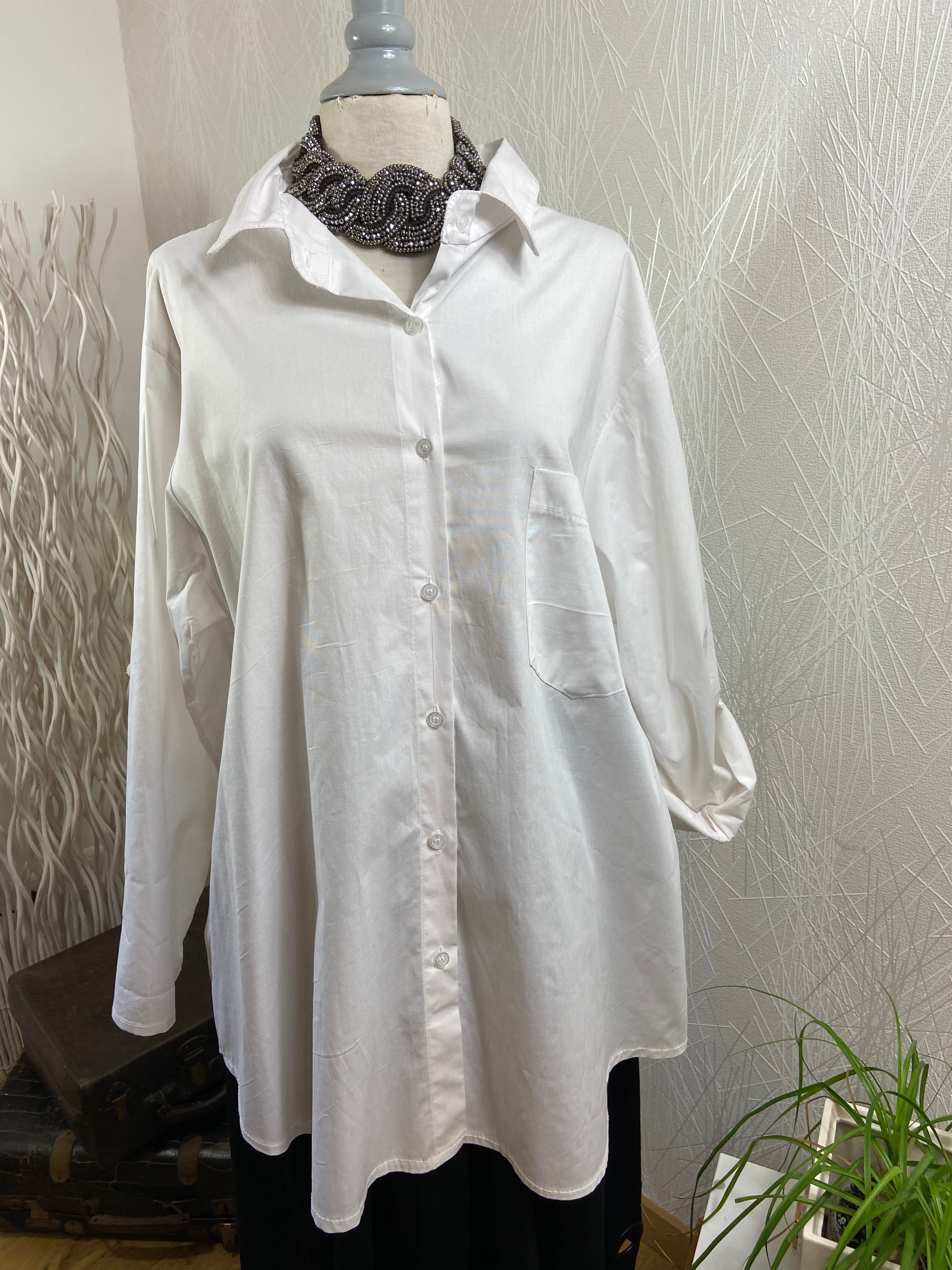 Chemisier blanc manches longues 100 % coton Made In Italy - Offre-Unique