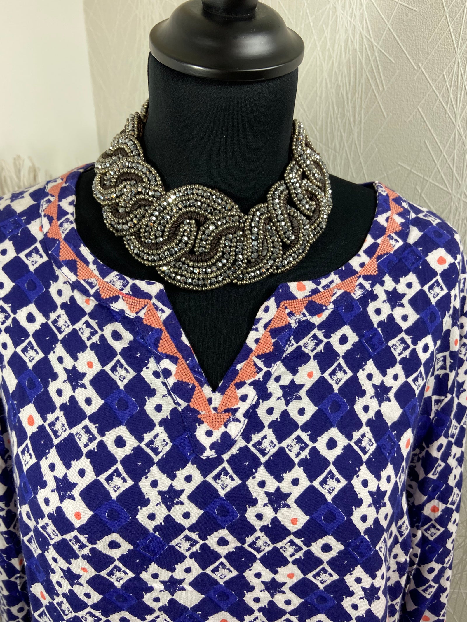 Blouse bleue à motifs manches longues La Fiancée du Mekong