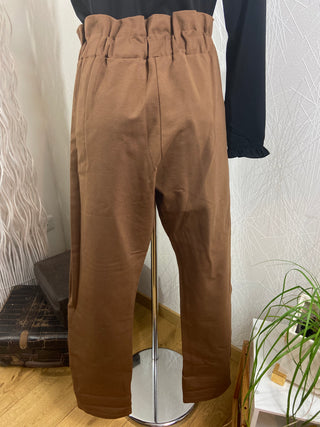 Pantalon brun coupe mom taille haute elastique C'Melodie