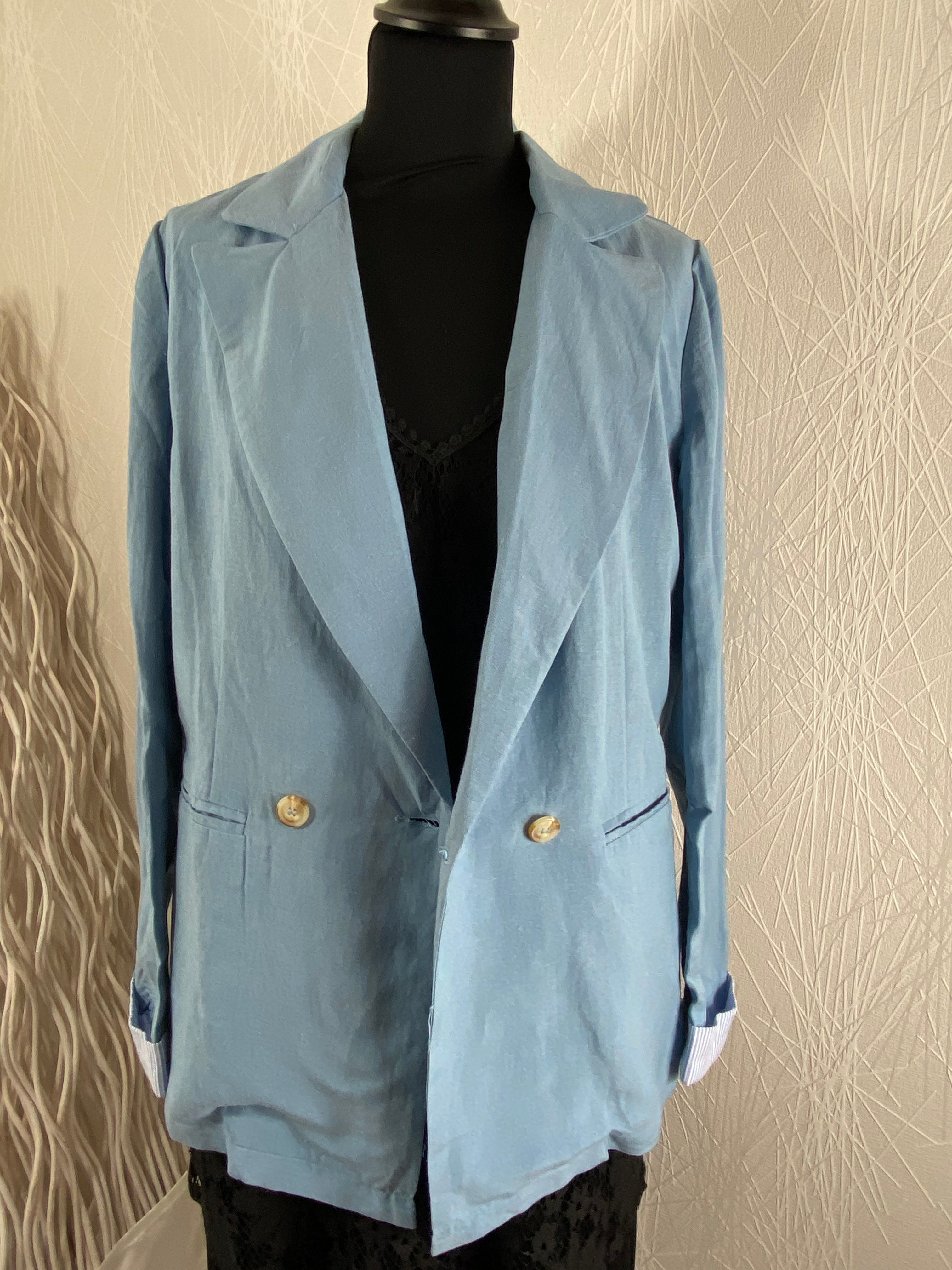 Veste légère en lin bleu modèle Delice Garance - Offre-Unique