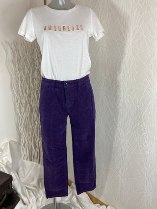 Pantalon coton 7/8 velours violet coupe droite Margot Paris